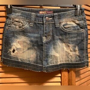 Machine Jeans Distressed Blue Denim Jean Mini Skirt